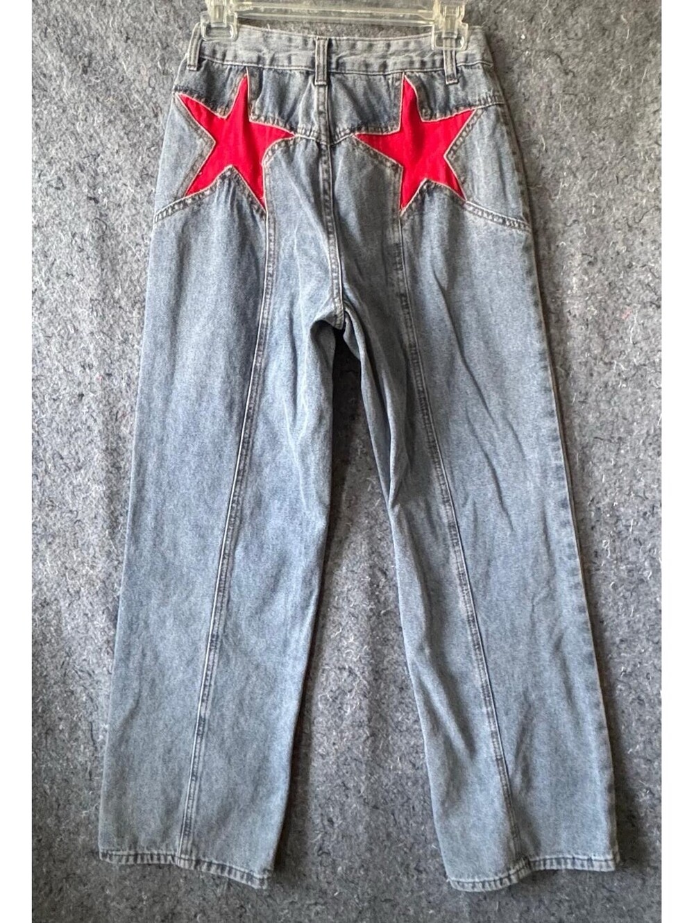 S Wide Leg Jeans Red Star Pocket Pintuck Western Light Wash